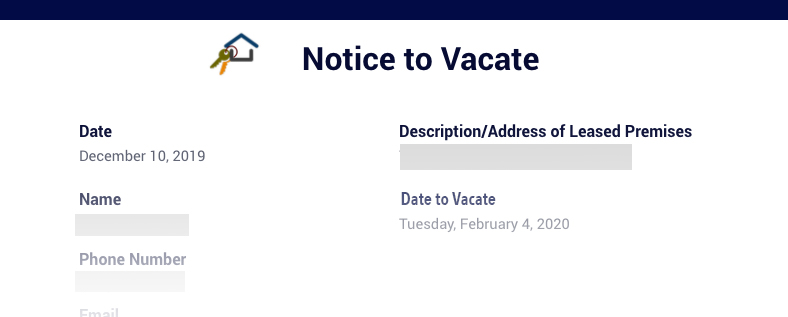 A notice to vacate letter